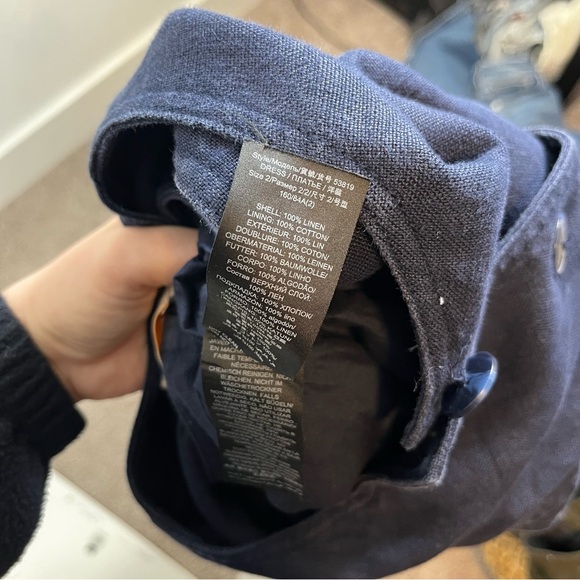 Tory Burch Sleeveless Linen Dress Navy Blue Size 2 Button Front - Picture 8 of 8